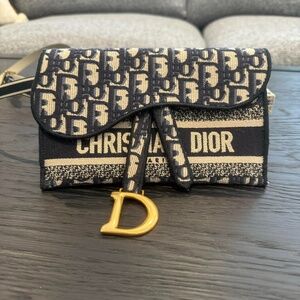Christian Dior Navy Oblique Slim Saddle Pouch - Brand New